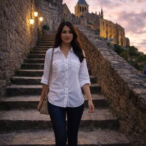 Croft & Barrow Petite Stretch Button-Up Shirt - White - Size PM